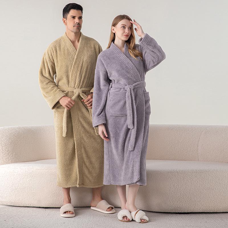 Unisex Jacquardfleece Badrock - Lång, Förtjockad, Plus Size Pyjamas för Höst & Vinter.