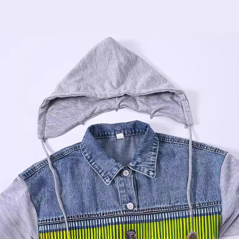 Trendy Plus Size Patchwork Denim Hoodie - Casual Loose Fit