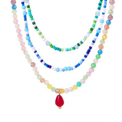 Faceted Crystal Stone Natural Stone Colored Round Beads Beaded Agate Handmade Necklace Versatile Personalized Sweet Girl Temperament Jewelry
