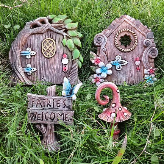 4 stk. Fe-dørpynt Håndmalt Resin Hagefigur Vanntett UV-bestandig Utendørs Miniatyrfigur Gårdsplassdekorasjoner