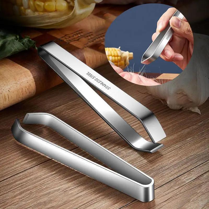 1pcs 430 stainless steel fishbone tweezers clamp puller meat puller metal food gripper cleaner kitchen utensil tool accessories