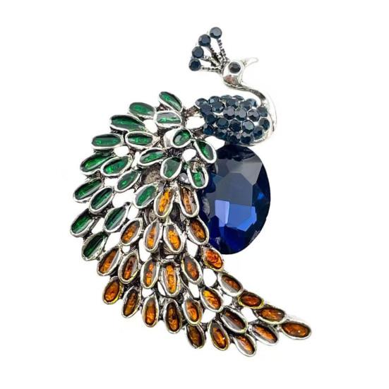 Brooch Pin Imitation Crystal Inlaid Peacock Shape Zinc Alloy Pin Coats Suits Sweaters Dresses B