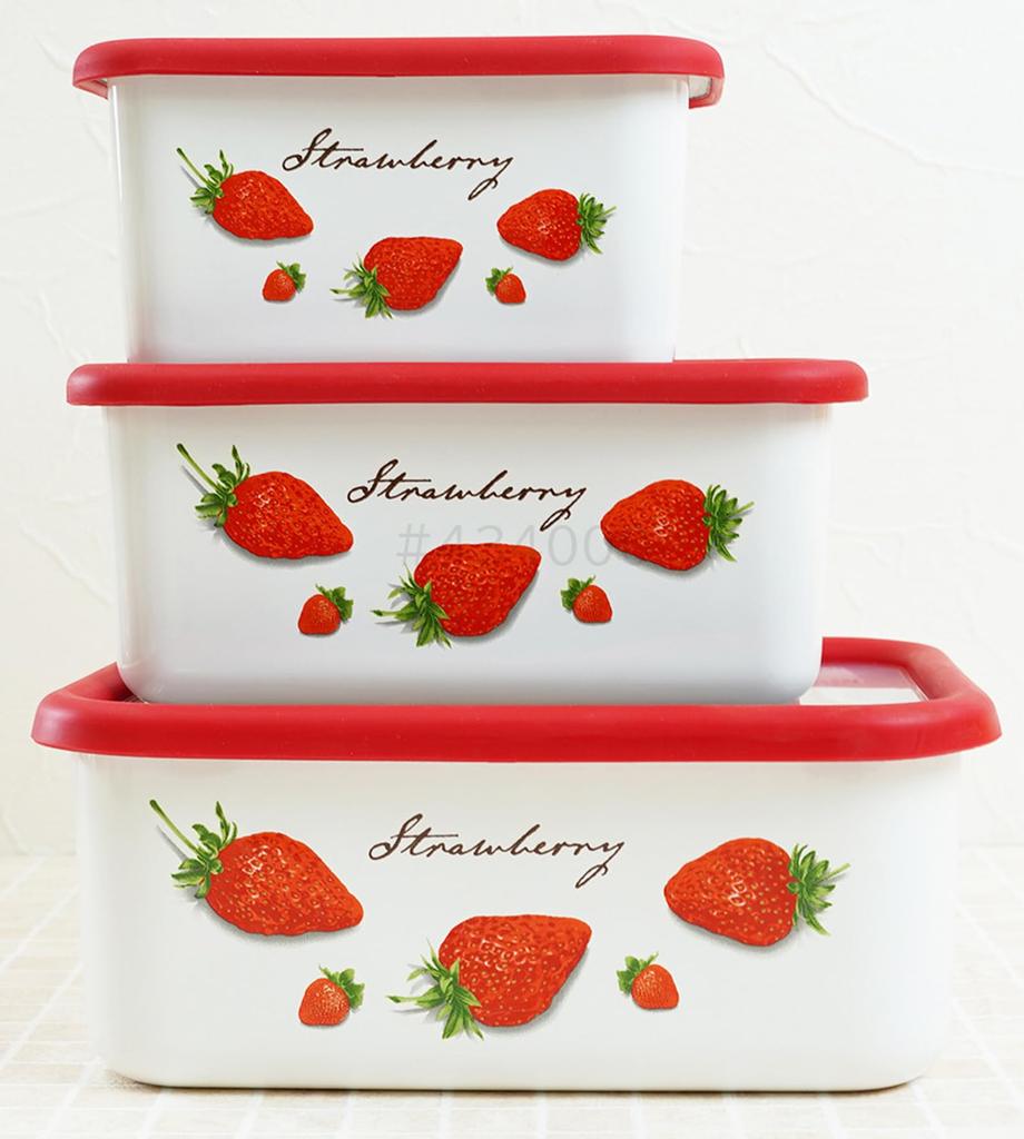 Fuji Enamel Strawberry Deep Rectangular Container, Large, 1.95L, STB-DL