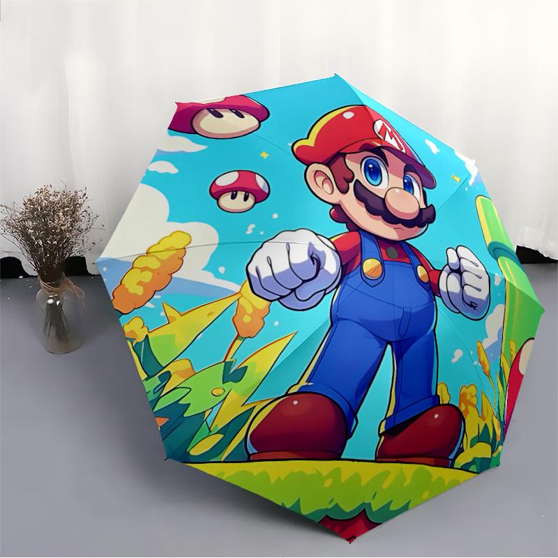 1pc Mario Adventure Automatic Open/close Folding Portable Cute Umbrella with 8-Rib Structure for Women/Men, All-Season Use A0901144