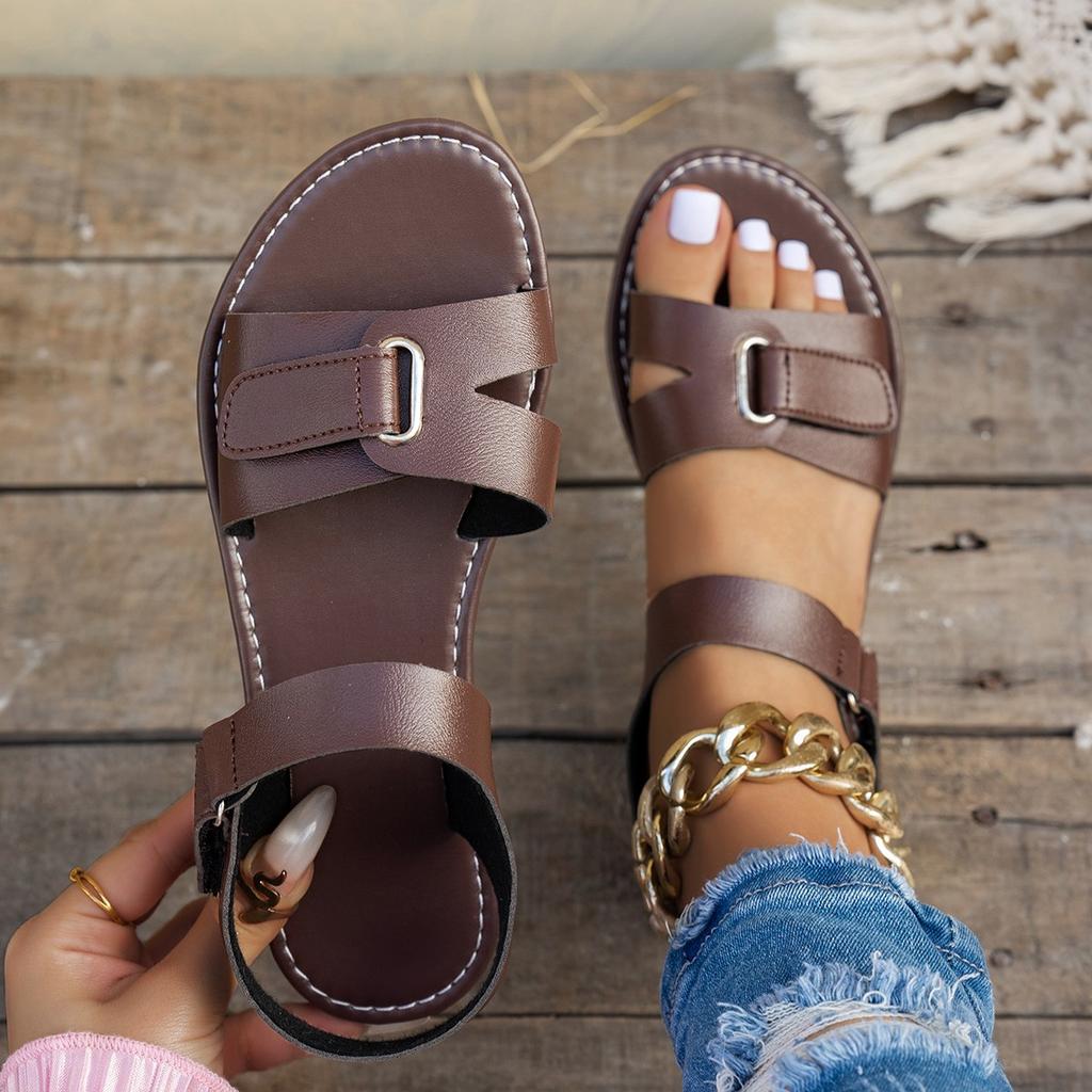 Damen Sommer Flache Sandalen Metall Schnalle Riemen Offene Zehenpartie Lässige Strand Römische Schuhe für Damen