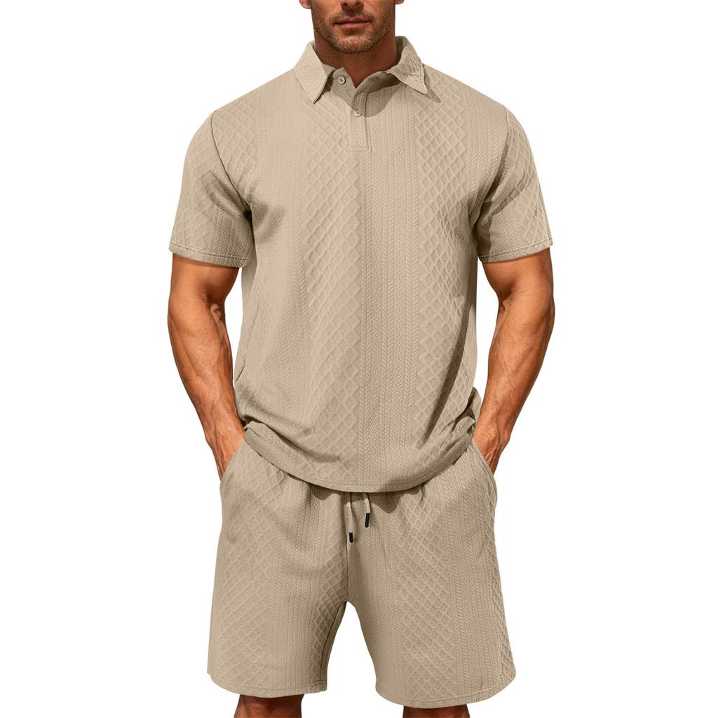 Men's New Casual Sports Thin Lapel Shirt Short Sleeve Set