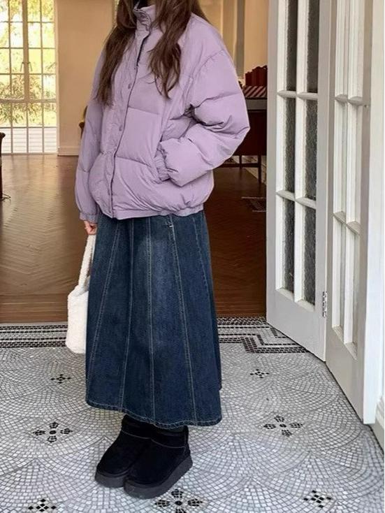 Women's American Retro Korean Style High-Waist Denim A-line Skirt - Washed Blue