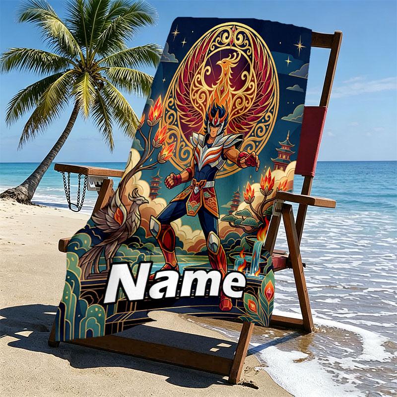 Custom Name Personalized Saint Seiya Print Beach Towel, for Trip Camping Beach Party Home Decor, Birthday Gift for Family & Friends