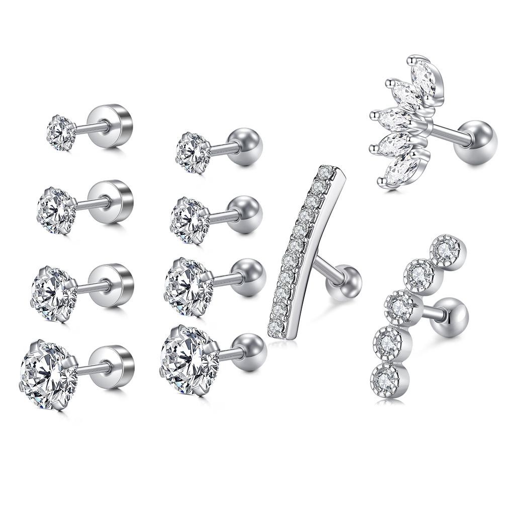 11pcs 316L Stainless Steel Cartilage Stud Earrings Helix Tragus Daith Earrings Body Ear Piercing Jewelry