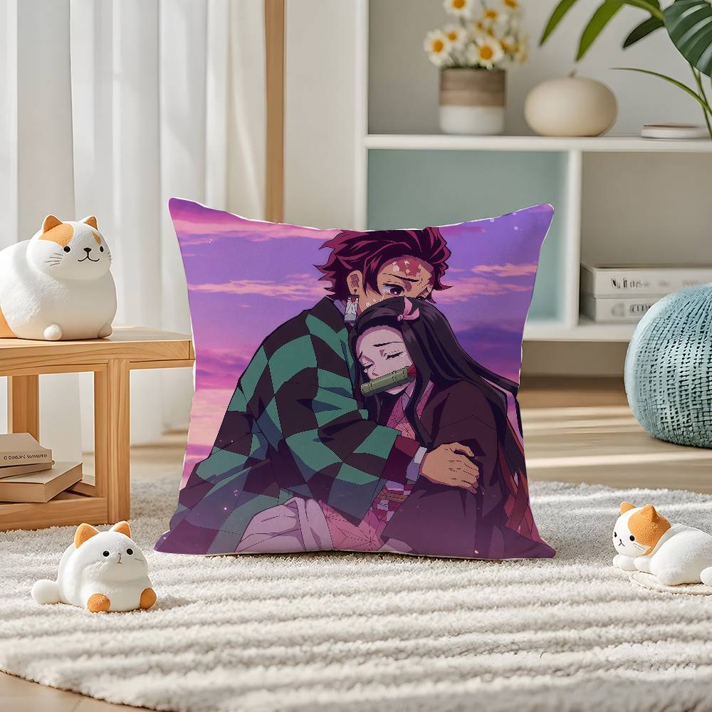 Demon Slayer Kamado Nezuko Anime Plush Pillow Cover Soft Short Plush Cushion Cover For Sofa Bedroom Home Decor Gift Decoration