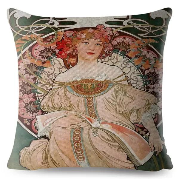 Art Nouveau Mucha Gallery Husa Perna Bej Fata de Perna Canapea Auto Decor