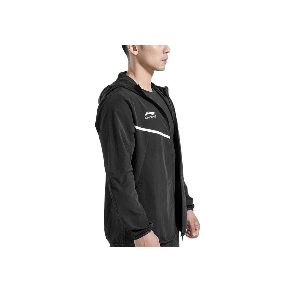 Li-Ning Solid Color Logo Print Zip-Up Hooded Jacket Men Jackets Black AFDR301-3