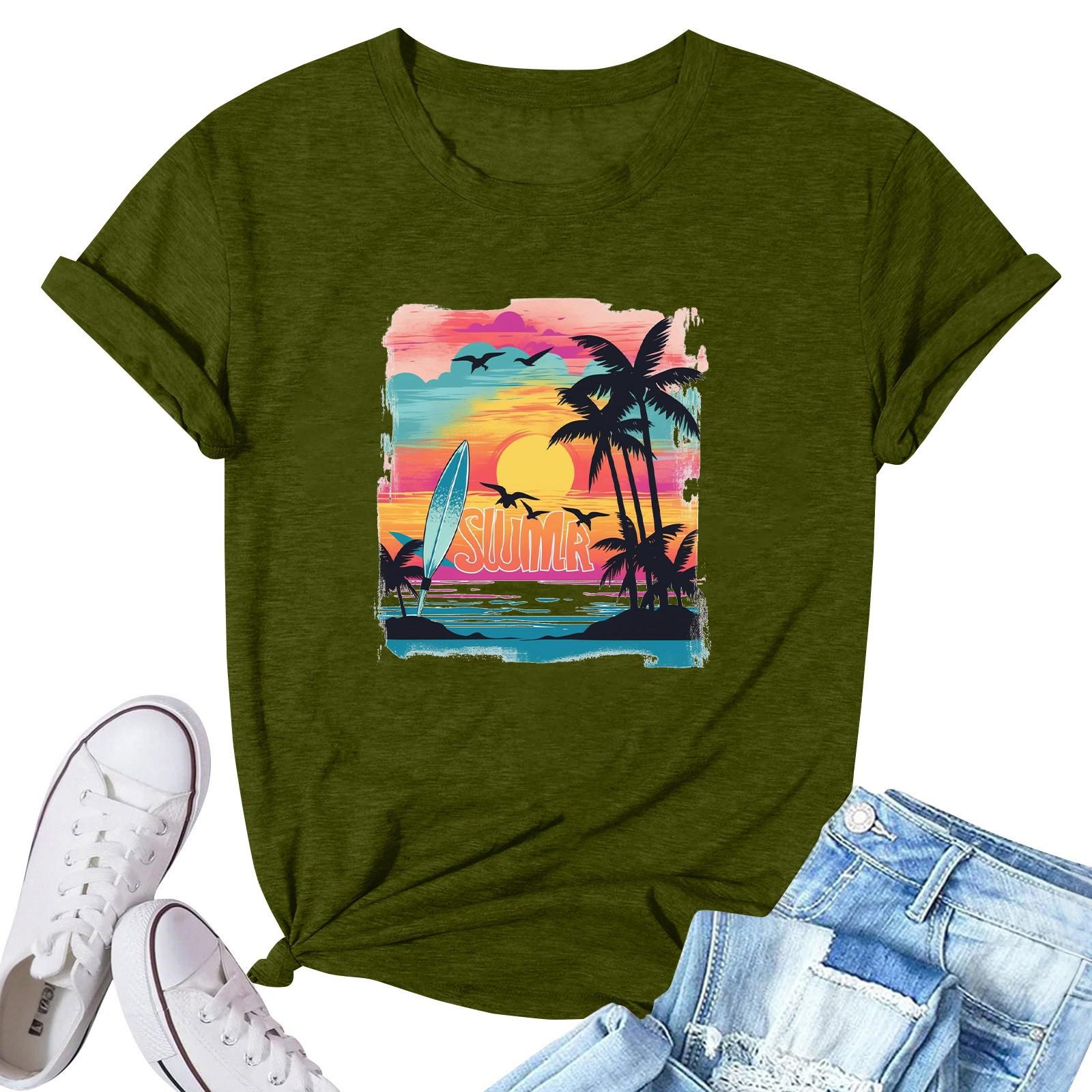 

Женская модная повседневная плиссированная футболка с коротким рукавом с принтом L армия зеленый