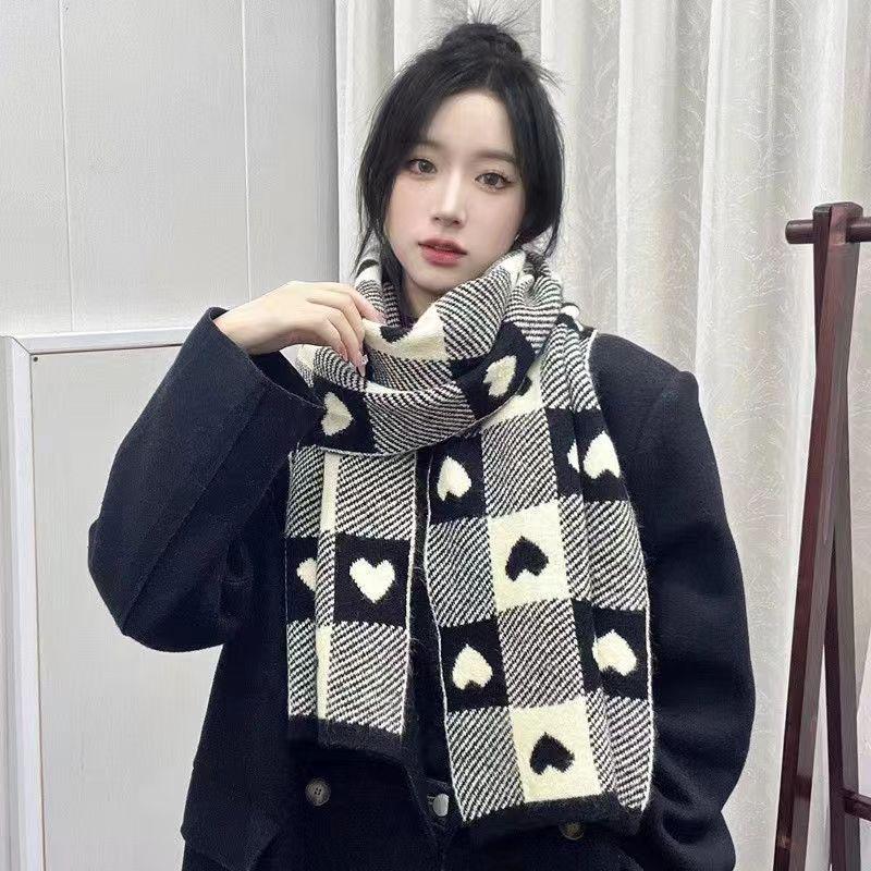 Korean-Style Houndstooth Knitted Round Neck Scarf - Warm, Versatile, Trendy Autumn/Winter Accessory