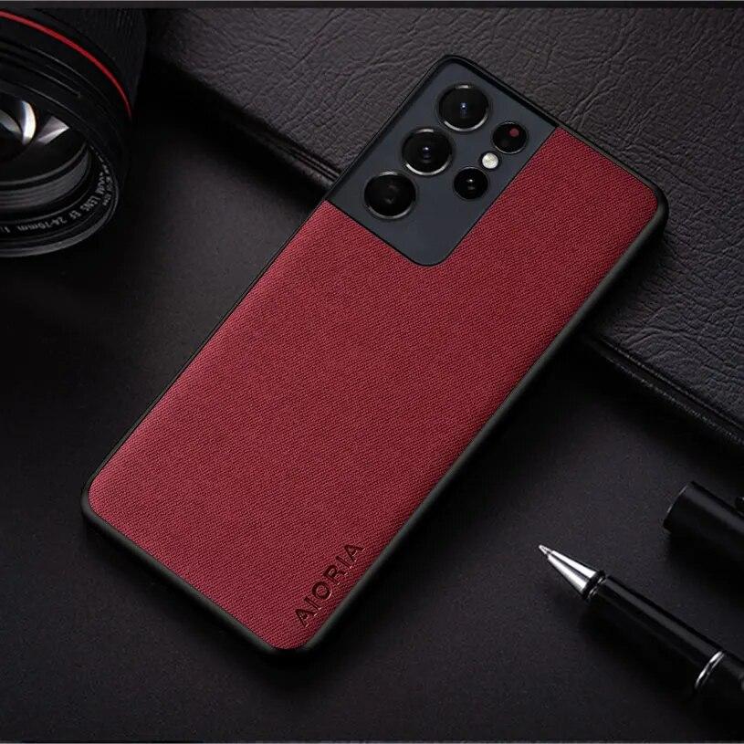 

Чехол для Samsung Galaxy S21 Ultra S21 FE S21 Plus, текстильный кожаный чехол премиум-класса для телефона Samsung Galaxy S21 Ultra FE Plus, чехол S21 красный