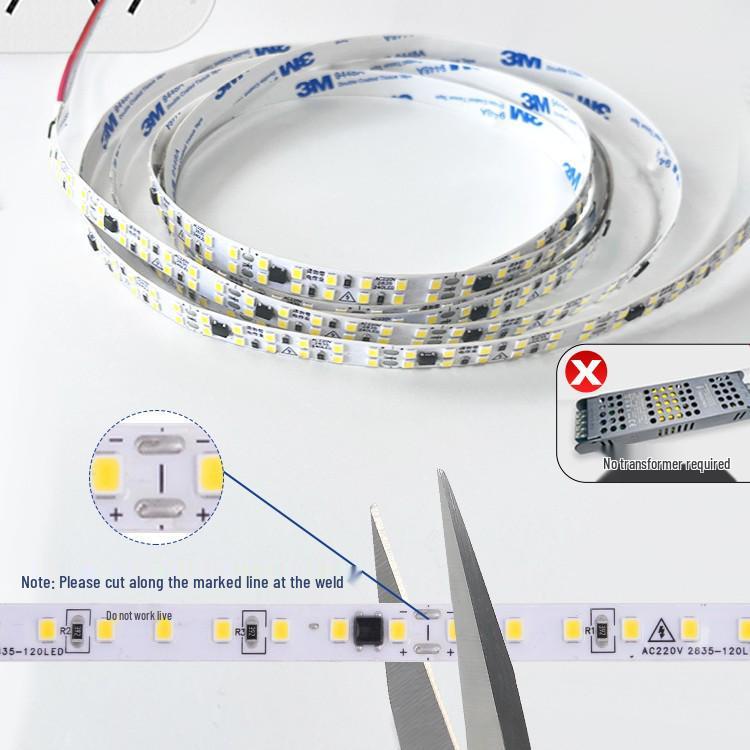 220V Ultra-Thin Flexible LED Strip: Self-Adhesive, Chip-On-Board Design, High-Voltage, Driver-Free for Household Use