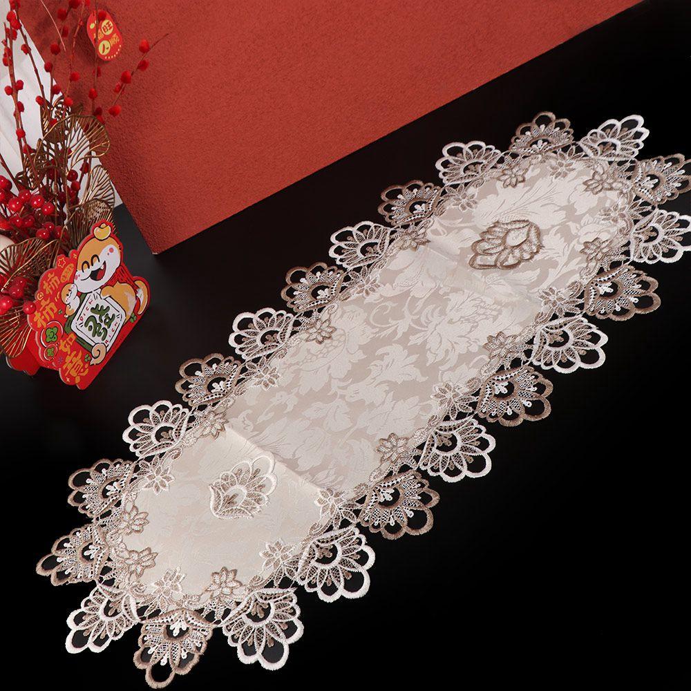 Flower Embroidery Oval Lace Tablecloth Vintage Dacron Europe Dining Tablecloth Oil Proof Washable Coffee Table Placemat Desk