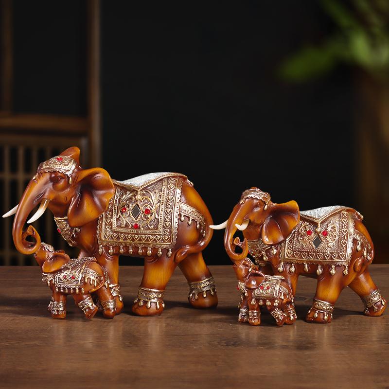 Wood Grain Mother and Child Elephant Statue, Southeast Asian Style Home Decor, Bedroom, Living Room, Study Desk Decoration