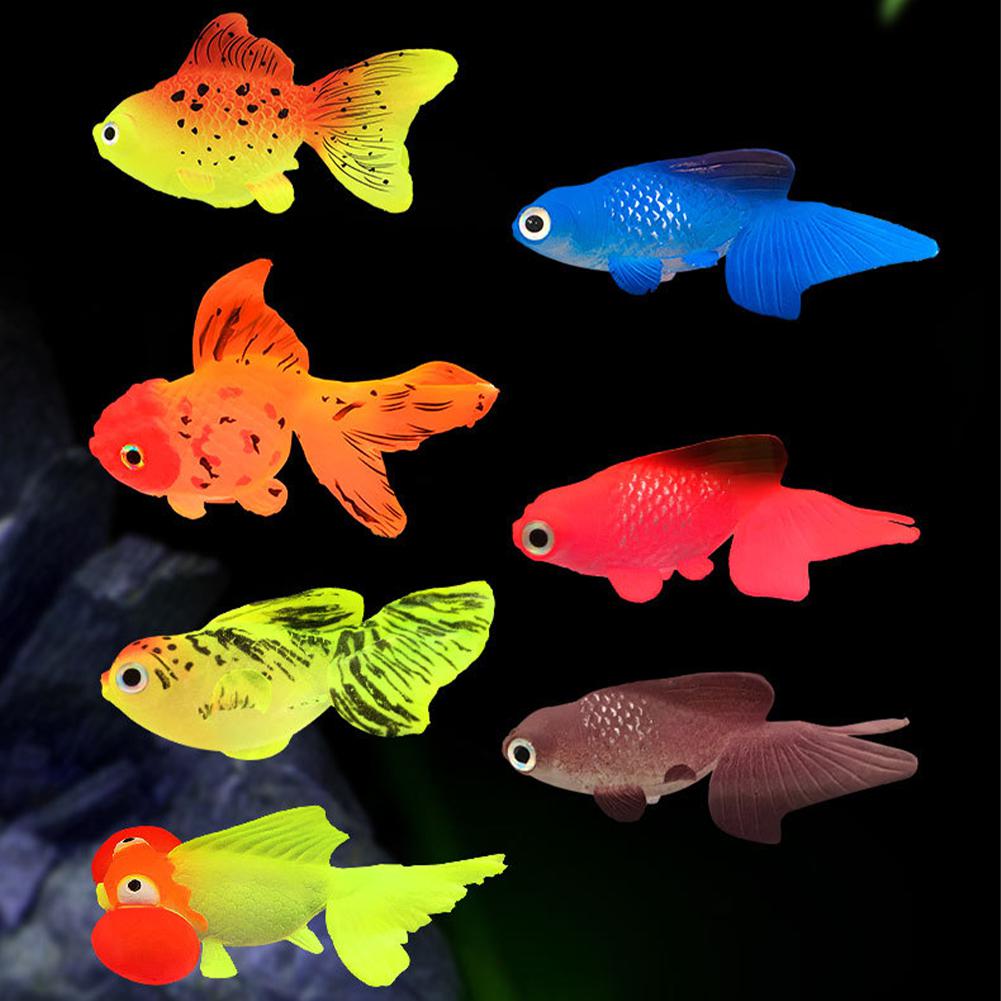 Glow In The Dark Artificial Aquarium Fishes Realistic Moving Floating Colorful Goldfish Fake Fish Ornament For Tank 7pc/lot