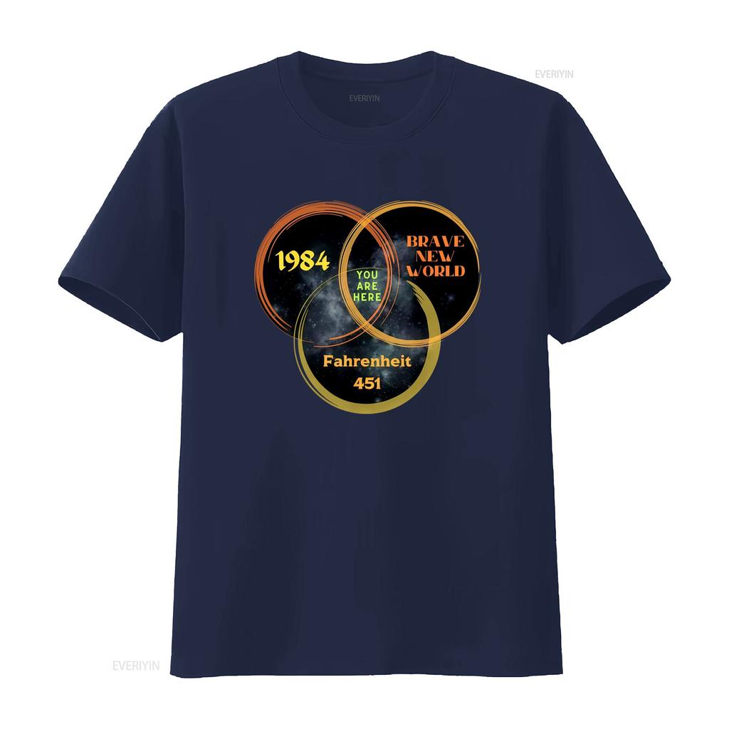 1984 Un Mundo Feliz Fahrenheit 451 Estás Aquí Ciencia Ficción Distopía Camiseta vintage Lavada Casual Ligeramente ropa de diseñador