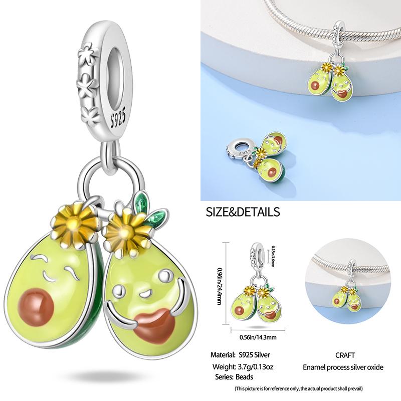 Copper Fruit Green Series Sisters Avocado Cactus Pineapple Strawberry Charms Pendant Charms Fit Bracelet Handmade Jewellery