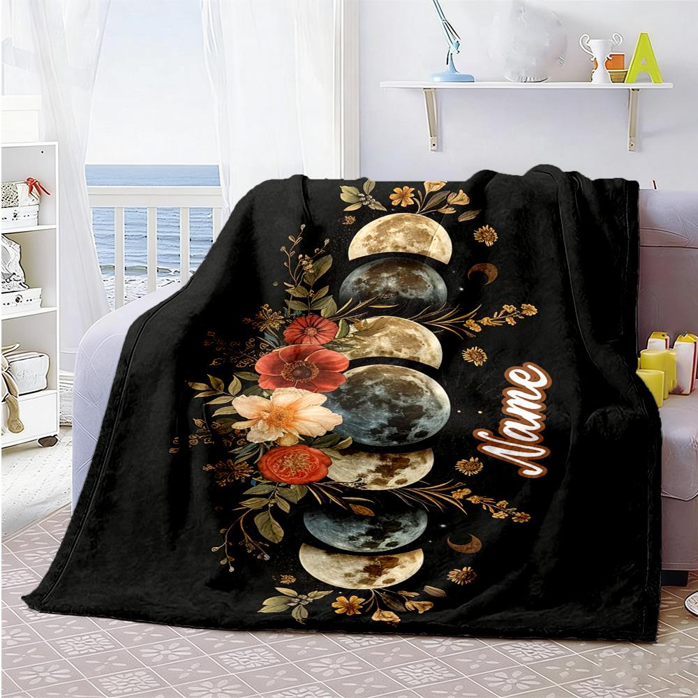 Sun Moon Customize Your Name Blanket Lightweight Customizable Blanket Warmthful Decor Versatile for Chair Bedding Couch Home Decor