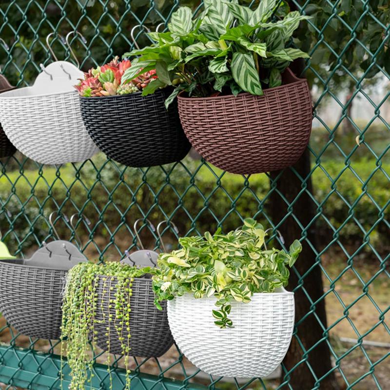 Semi-circular Flower Pot Wall-mounted No-punching Flower Basket Garden Planter Bucket Hanging Basket Flowerpot For Home Decor