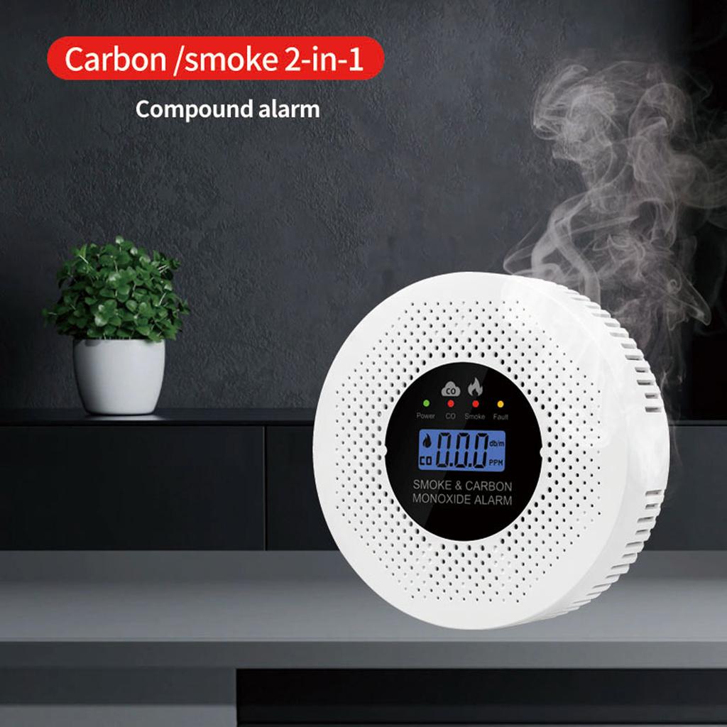 Smoke Detector Carbon Monoxide Alarm with LCD Display 2 In 1 Smoke CO Monitor AAA Batteries Powered for Home Kitchen Apartment