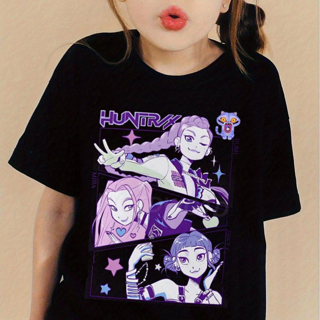 Girls Boys Clothes KPop Demon Hunters T-Shirt Cartoon Print Kids Harajuku Tees 2025 Movie Fans Gift Cotton Summer Tshirt Tops
