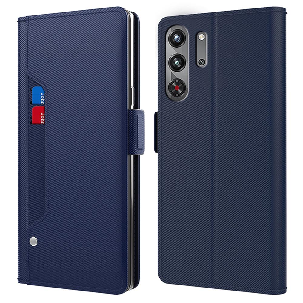 

Для ZTE nubia Red Magic 10 Pro 5G Чохол Підставка PU Шкіра Чохол для Телефону Тримач для Карт Дзеркало Blue