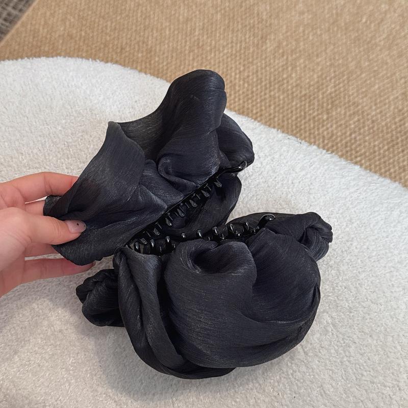 Soft Pleated Chiffon Flower Banana Hair Clips Anti Slip Holder Elegant Hair Clamp Women Daily Wedding Party Hair Accessories