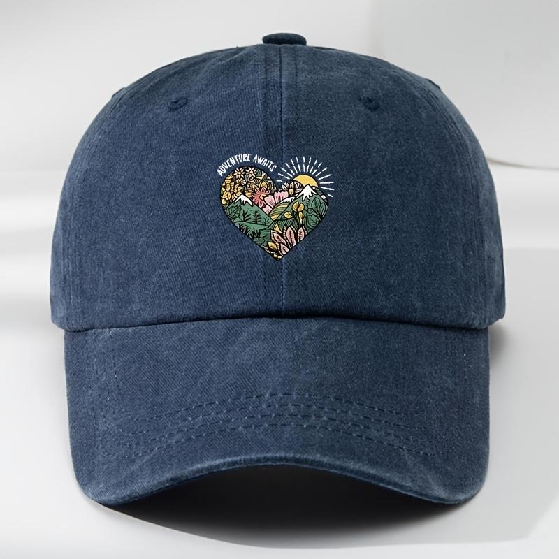 Vintage Patchwork Baseball Cap with a Fun Heart Mountain Design Adjustable for Outdoor MenS Casual Sports