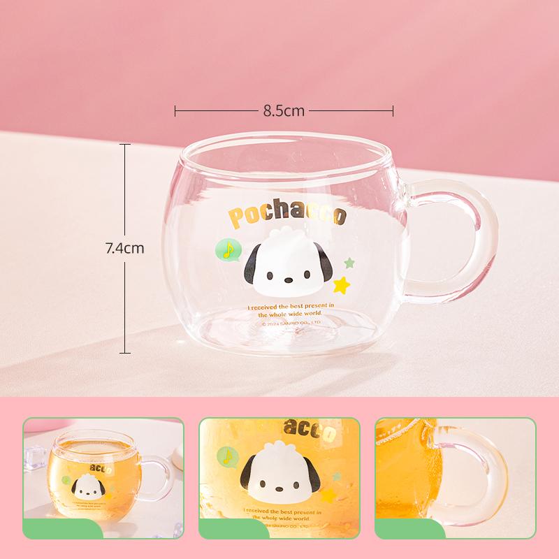 Pour Sanrio Tasse en Verre pour Enfant Tasse à Café Verre Borosilicate Élevé Tasse à Eau avec Poignée pour Impression Kuromi&Hello Kitty Tasse à Lait Jus