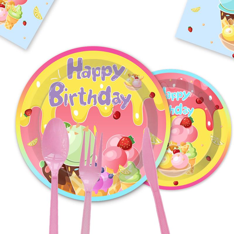 Dessert Ice Cream Party Tissue Decoration Summer Disposables Flag Paper Plate Paper Cup Tableware Arrangement Set