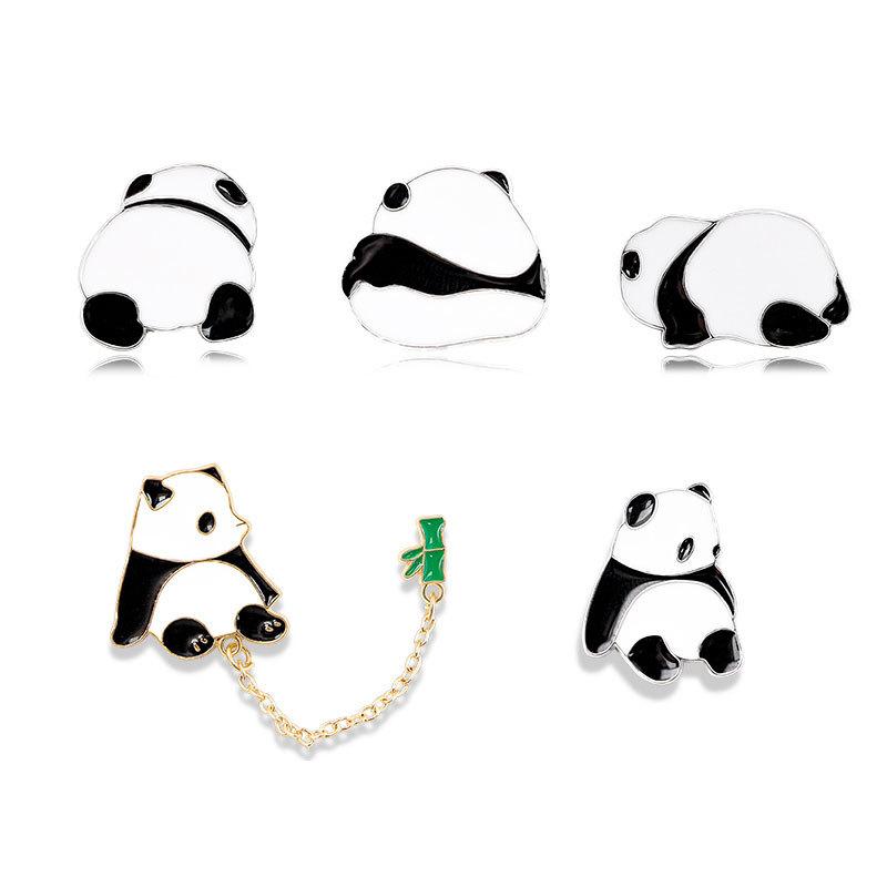 Chinese style panda brooch cute animal bag badge clothing bag accessories bamboo giant panda chain collar pin