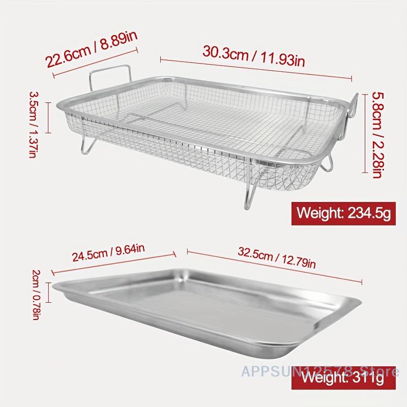 Baking Tray Oil Frying Baking Pan Stainless Steel Non-stick Chips Basket Baking Dish Grill Mesh Square Frying Colander