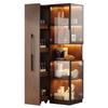 Display Cabinet 70×38×160 Cm with Pull-out Shelf – Double-glass Floor Display Case LED, MDF Cabinet Walnut, for Living Room, Dining Room, Kitchen