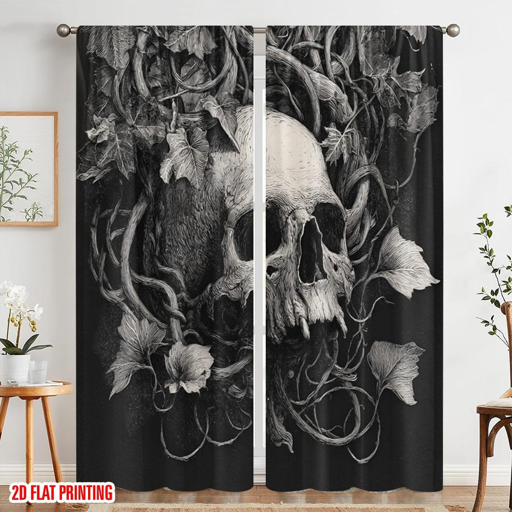 2pcs,2D Plane Printing Curtains Roller Blinds Skull (4) Polyester Fabric (without Rod) Versatile All Use for Bedroom, Living