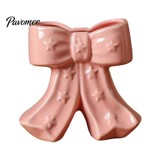 Dried Flower Holder Ceramic Bow Vase with Star, Decorative Flowers Vase, Creative French Style Arrangement for Living Room Table Centerpiece