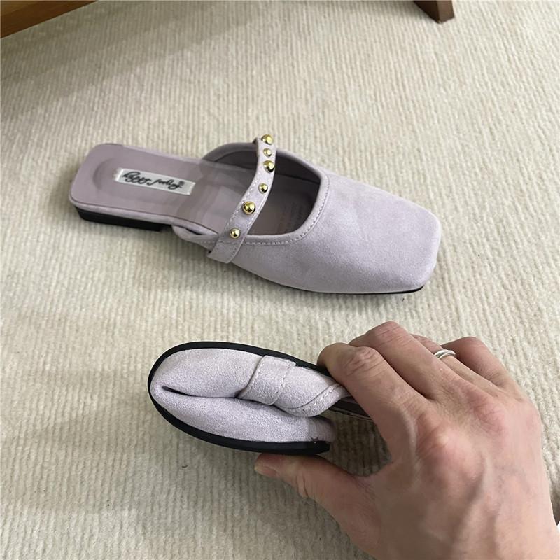 Bailamos Women Flat Slippers Square Toe Sandals Half Mules Slippers Slides Women Simple Slippers Comfortable Office Mule Shoes M