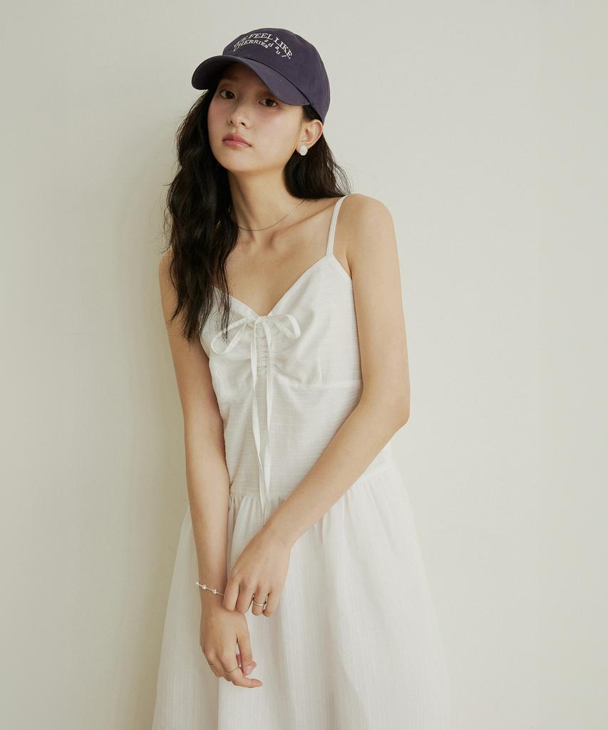 ADAUL Front Drawstring Sleeveless Long Dress - White