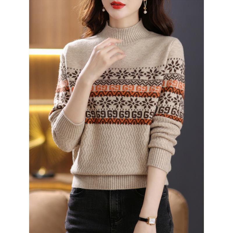 Half Turtleneck Jacquard Sweater Base Shirt for Women Long Sleeve Spring New Style Soft Glutinous