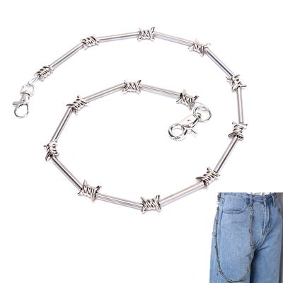 29" Heavy Metal Barbed Wire Silver Wallet Chain Punk Pants Chain Hip Hop Jewelry