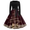 Women's Vintage V-Neck Christmas Print Casual Dress for Holiday Party