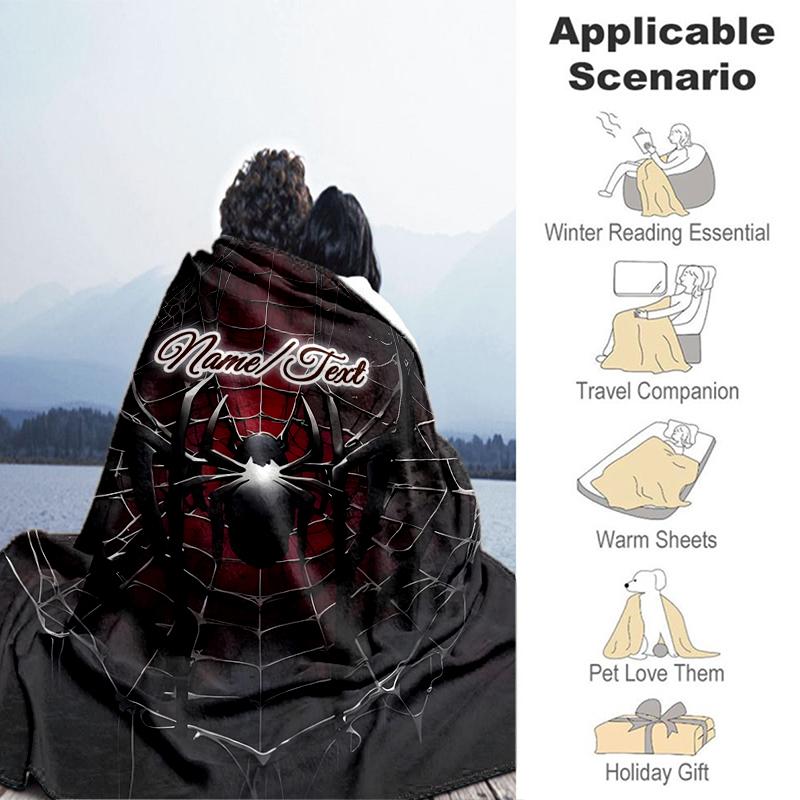 1PC Custom Name Spider Web Outdooor Flannel Blankets Throw Blanket All-Season Throw Gift Bedspread for Couch, Bed, Camping Holiday Birthday Gift