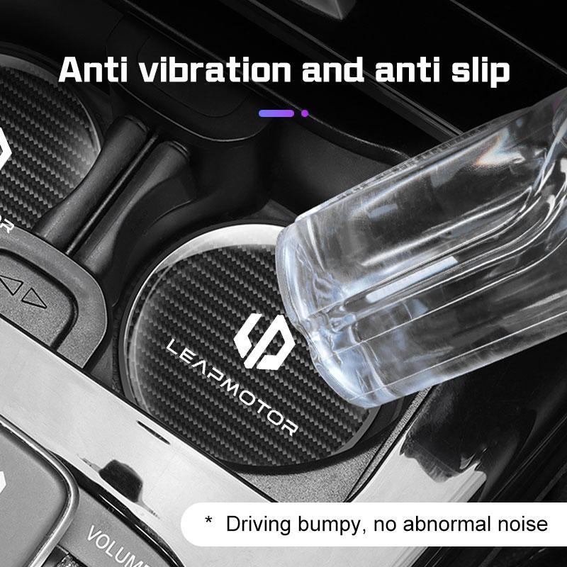 2Pcs Carbon Fiber Leather Car Coaster Water Cup Mat For Leapmotor T03 S01 C11 C01 C10 C16 B10 Non-slip Pad Interior Accessories