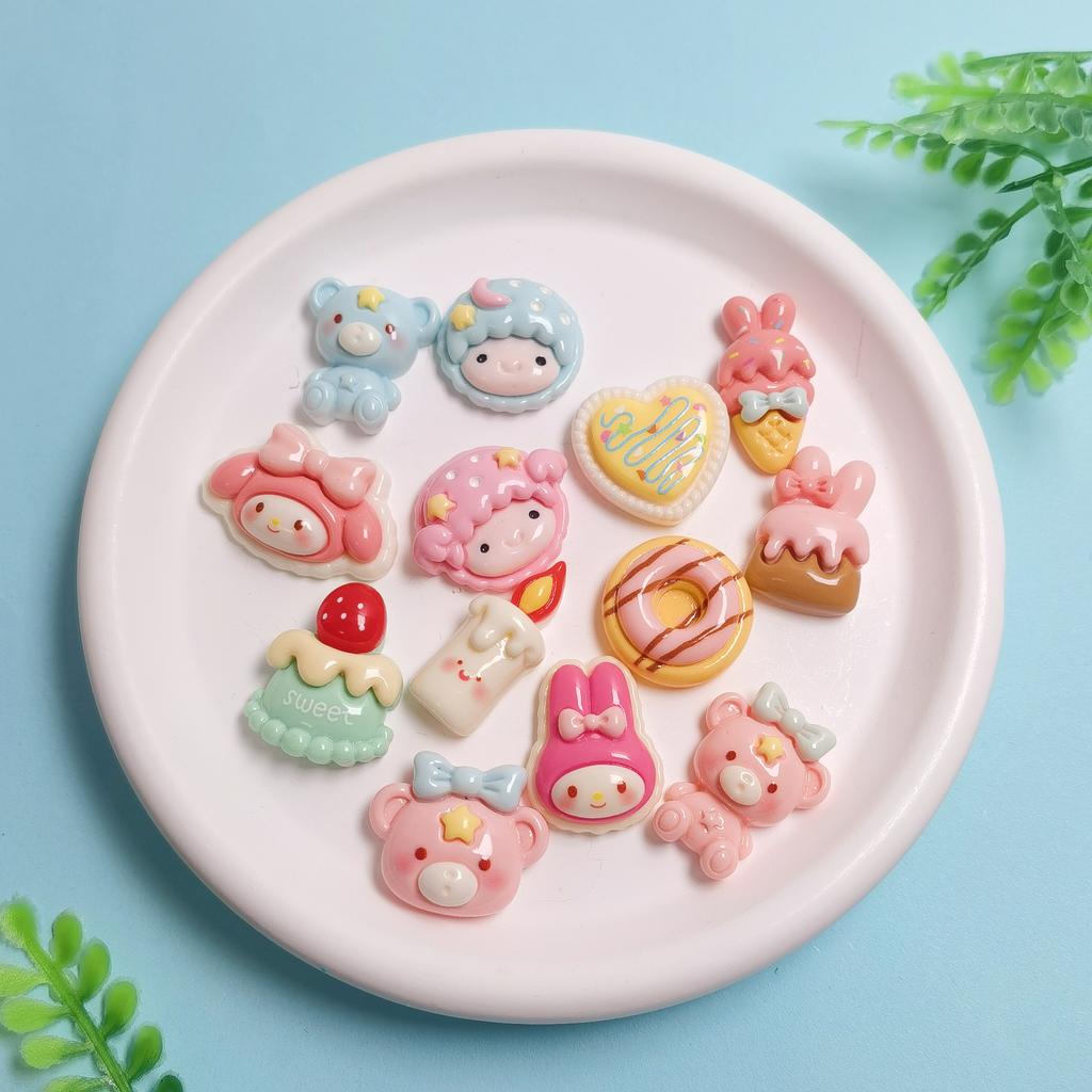 100 Pieces Sweet Cartoon Animals Bear Rabbit Cabochons Flatback Embellishments Charms for DIY Jewelry Craft Accessories