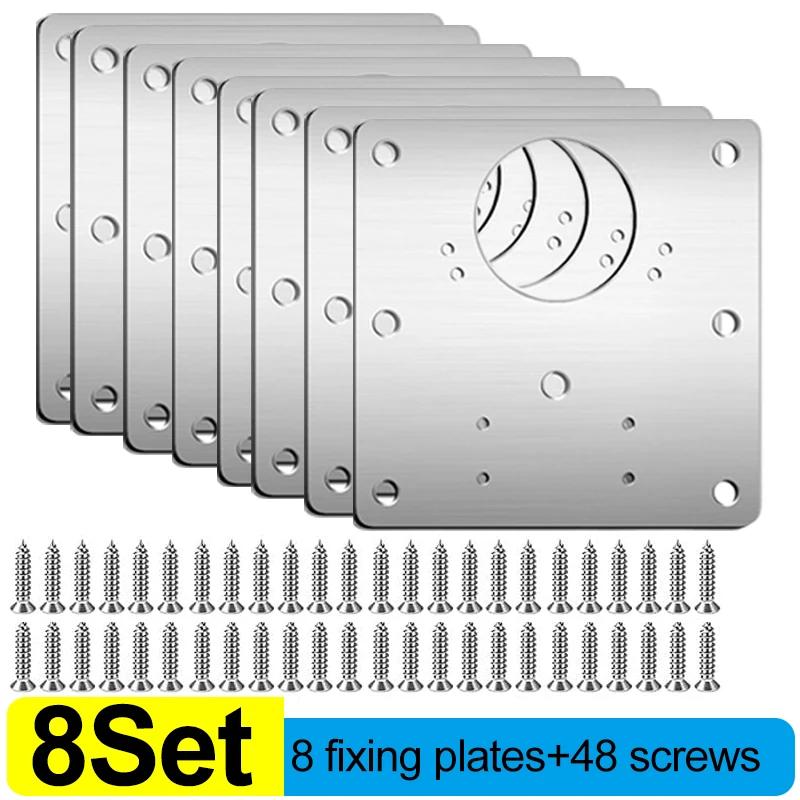 20/2Sets Cabinet Hinge Repair Plate Kits Stainless Steel Kitchen Cupboard Door Hinge Mounting Plate with Holes Fixing Brackets