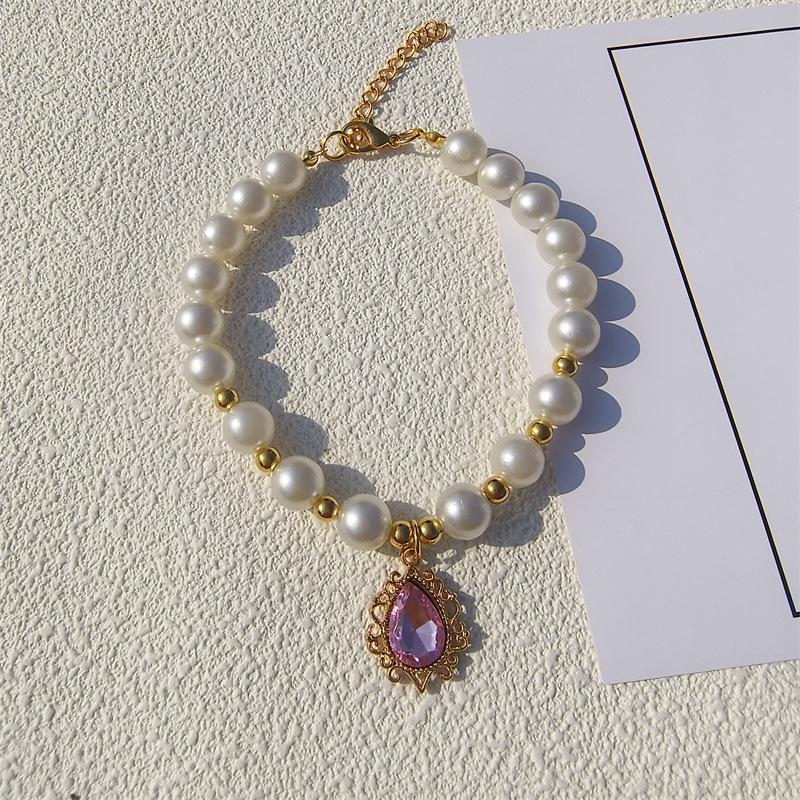 New Love Pendant Pearl Beaded Pet Necklace Versatile Accessories Handmade Cat and Dog Collar