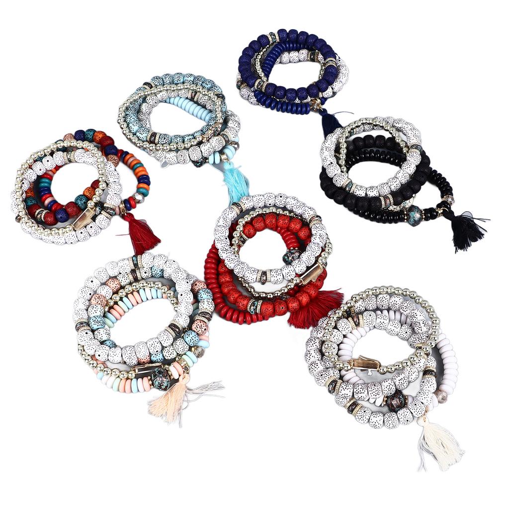 Colorful Beaded Bracelet Multilayer Stackable Bead Bracelet Multicolor Stretch Beads Bracelet for